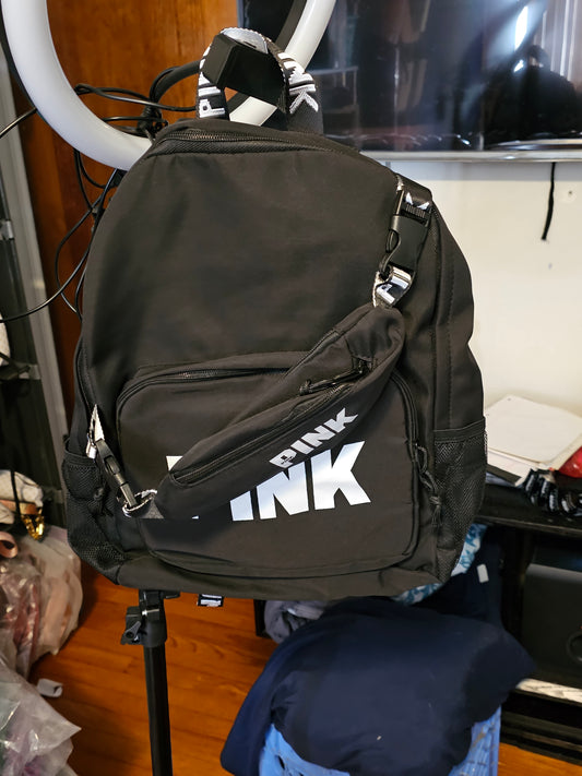 Black Bookbag With Fannie Pack