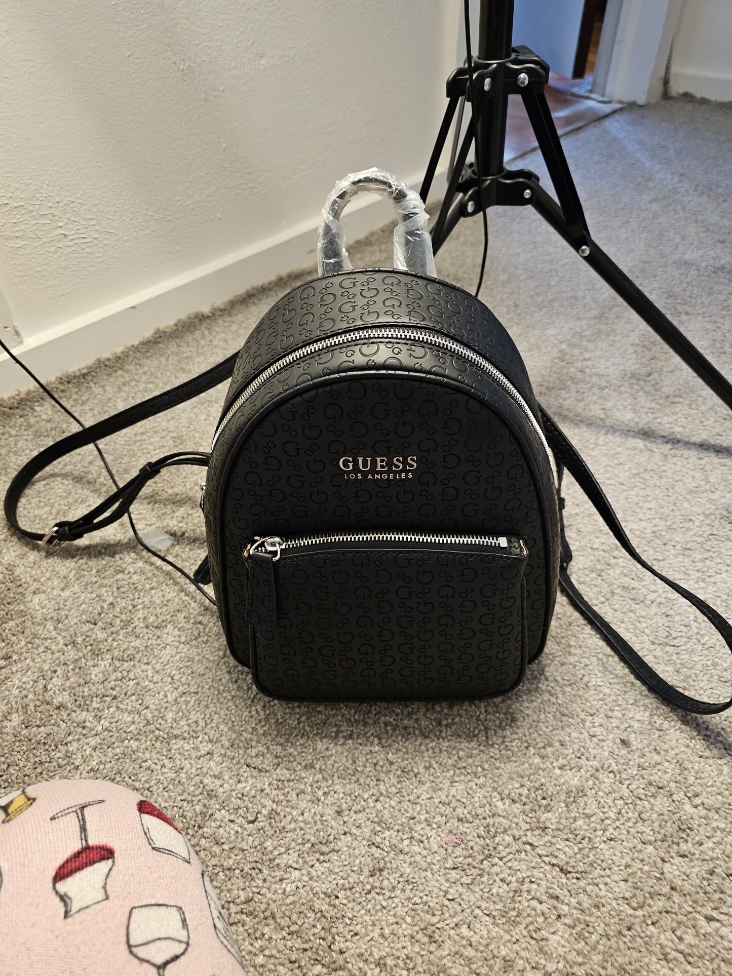 Black leather backpack