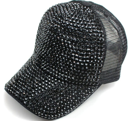 Black Rhinestone Baseball Hat