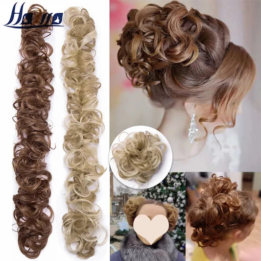 HAIRRO Synthetic Chignon Messy Scrunchies Elastic Band Hair Bun Straight Updo Hairpiece High Temperture Fiber Natural Fake Hair