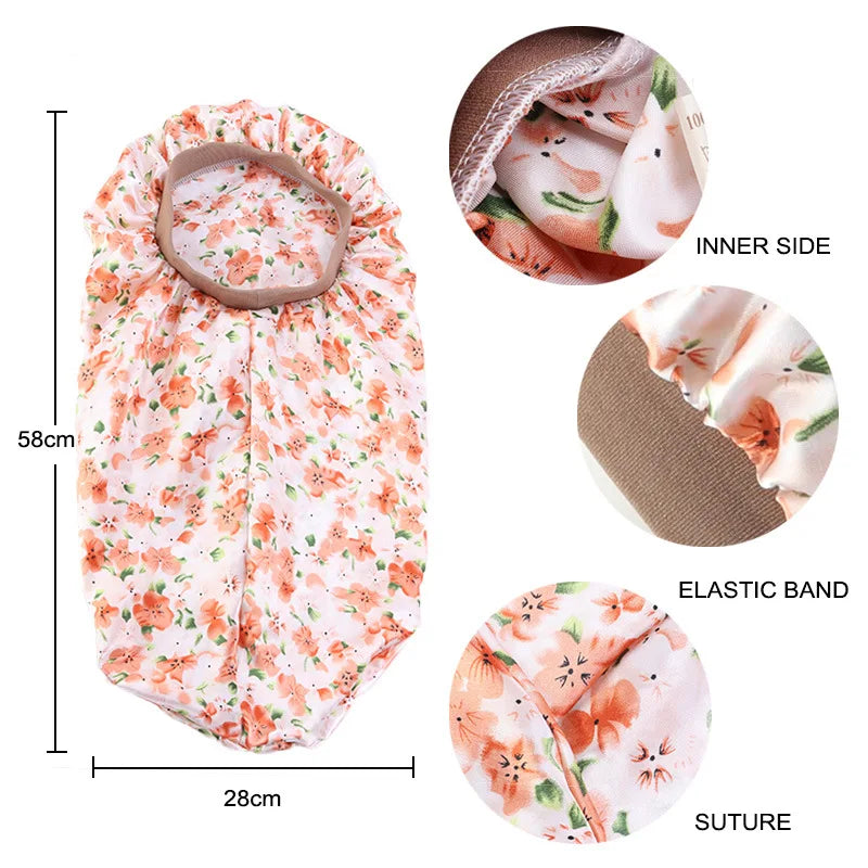 Fashion Women Sleep Hair Turban Cap Long Satin Printed Flower Elastic Bonnet Cylindrical Chemo Cancer Hat Muslim India Headwear