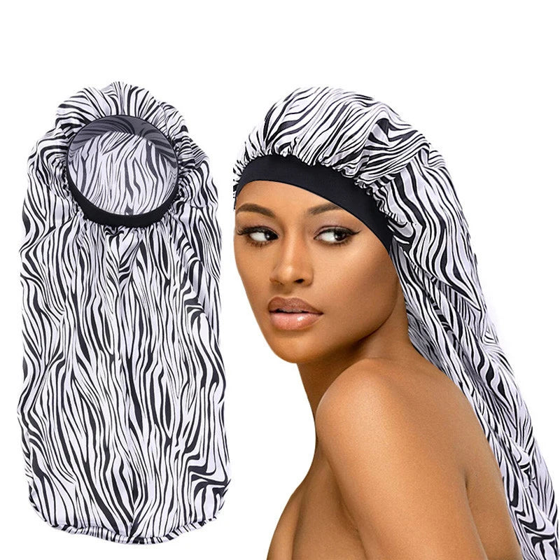 Fashion Women Sleep Hair Turban Cap Long Satin Printed Flower Elastic Bonnet Cylindrical Chemo Cancer Hat Muslim India Headwear