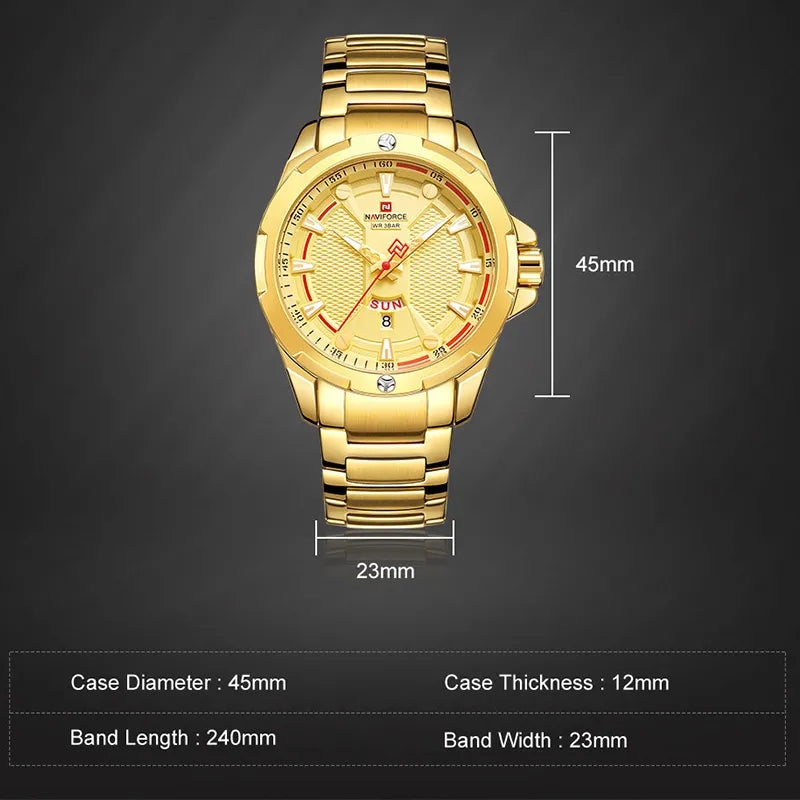 NAVIFORCE Fashion Luxury Gold Watch Men 2022 New Military Sport Quartz Wristwatch Casual Clock Stainless Steel Wateproof Watches