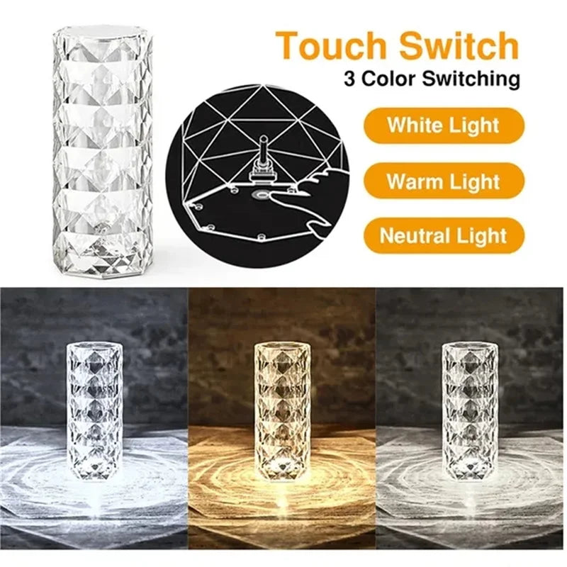 Diamond Rose Night Light LED Crystal Table Lamp Touch Atmosphere