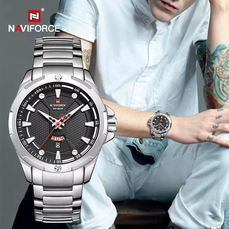 NAVIFORCE Fashion Luxury Gold Watch Men 2022 New Military Sport Quartz Wristwatch Casual Clock Stainless Steel Wateproof Watches