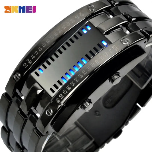 SKMEI Fashion Creative Sport Watch Men Stainless Steel Strap LED Display Watches 5Bar Waterproof Digital Watch reloj hombre 0926