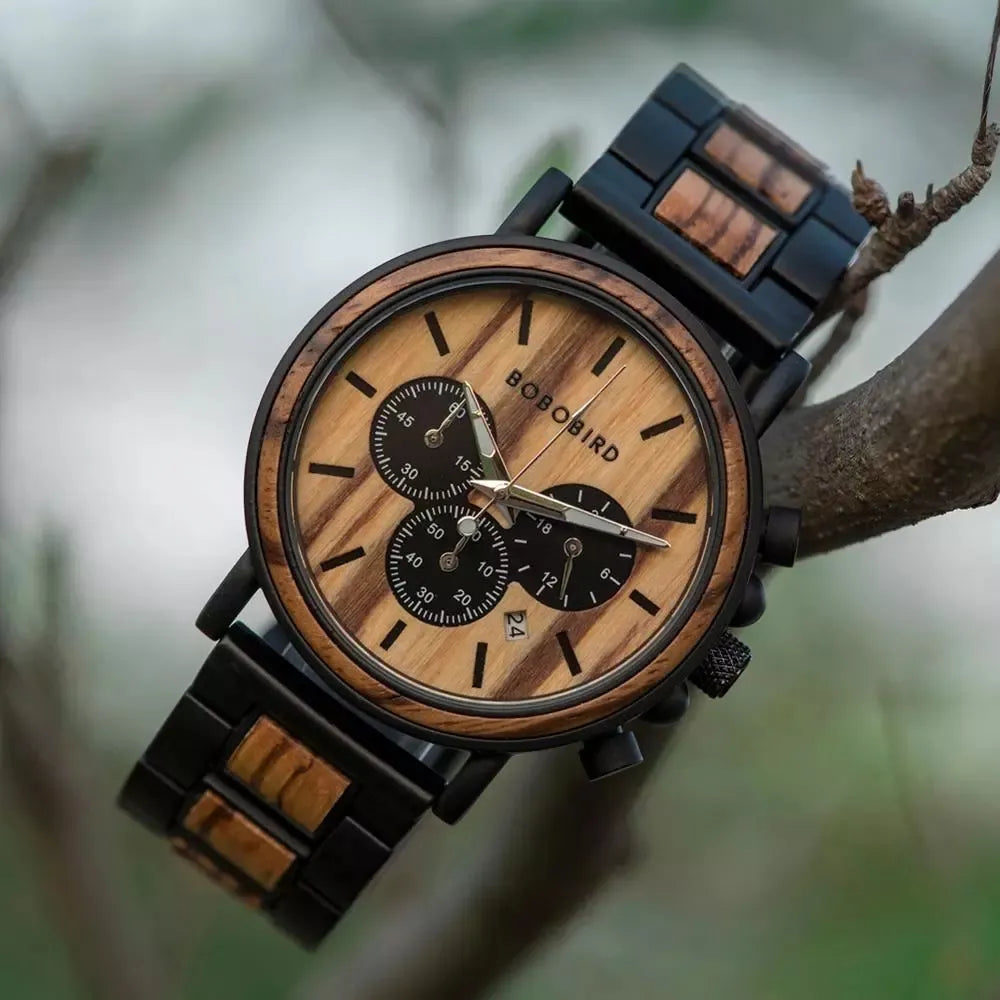 BOBO BIRD Wooden Watch Men erkek kol saati Luxury Stylish Wood Timepieces Chronograph Military Quartz Watches in Wood Gift Box