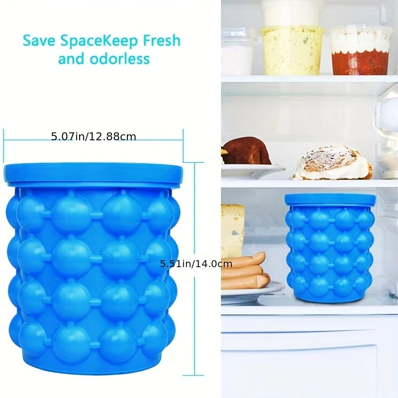 Portable 2 in 1 Large Silicone Ice Bucket Mold with Lid Space Saving Cube Maker Tools for Kitchen Party Barware